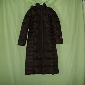 Eddie Bauer Long Brown Hooded 80% Down Parka Coat Puffer Jacket Women
